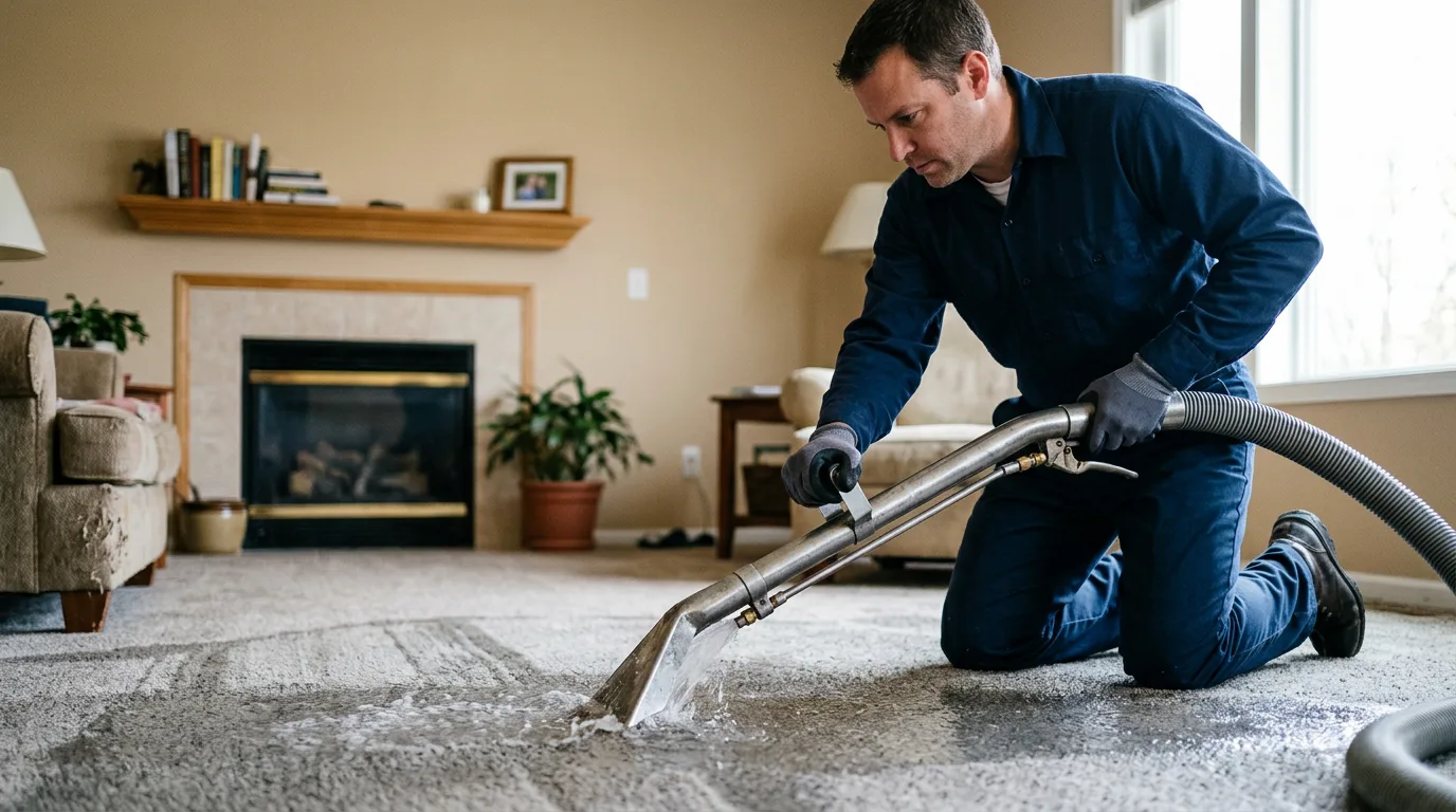 Water damage restoration technician working near Tower City, PA